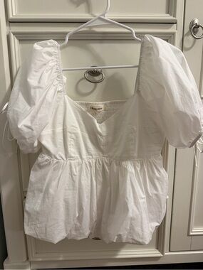 White Puff-Sleeve Peplum Top - Classic Feminine Style
